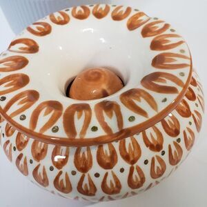 Beautiful Hand Painted Moroccan Style Gold Ceramic Water Ashtray 2 Piece Signed